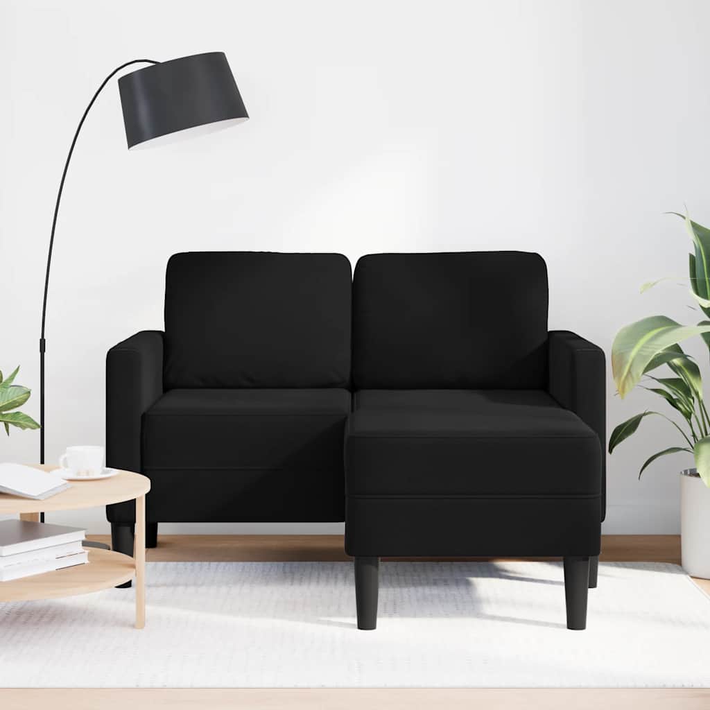 Fekete bársony 2 üléses kanapé l-alakú kanapéval 125 cm Fekete bársony 2 üléses kanapé l-alakú kanapéval 125 cm