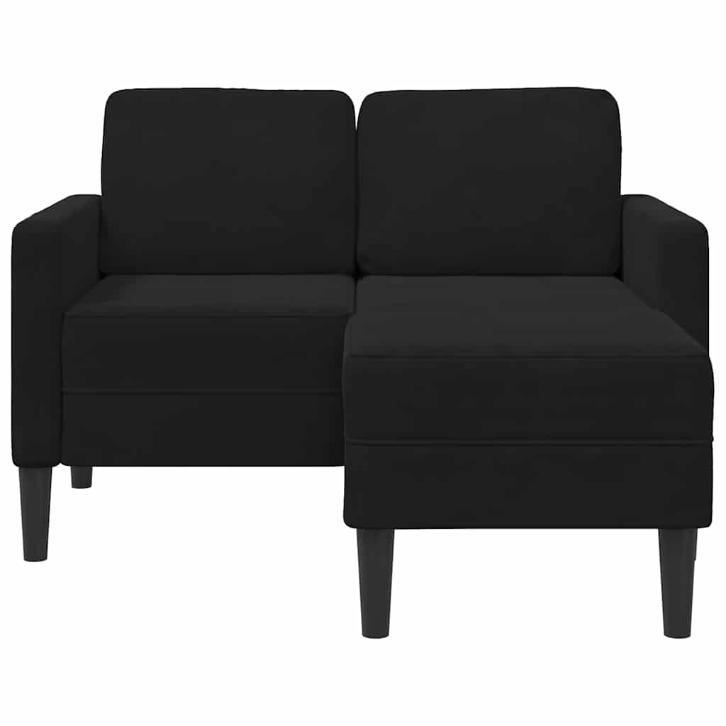 Fekete bársony 2 üléses kanapé l-alakú kanapéval 125 cm Fekete bársony 2 üléses kanapé l-alakú kanapéval 125 cm