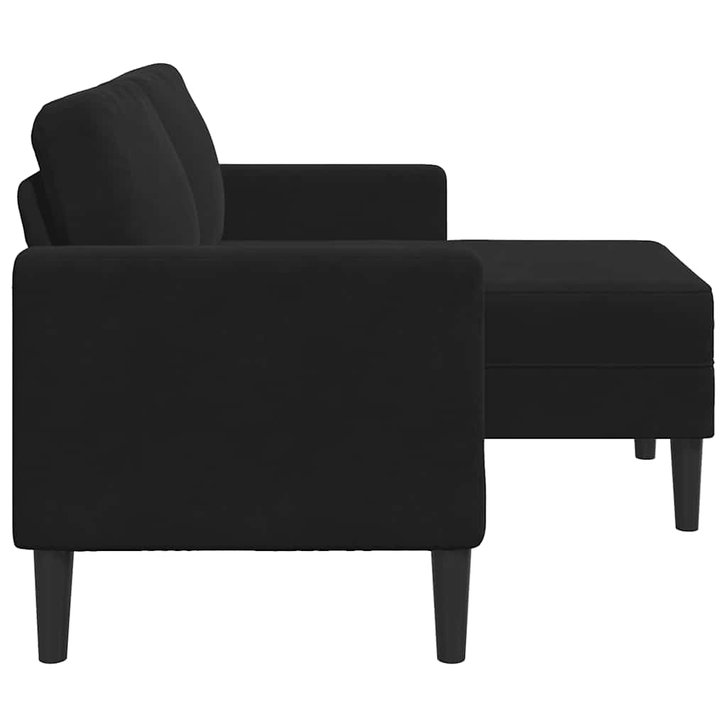 Fekete bársony 2 üléses kanapé l-alakú kanapéval 125 cm Fekete bársony 2 üléses kanapé l-alakú kanapéval 125 cm