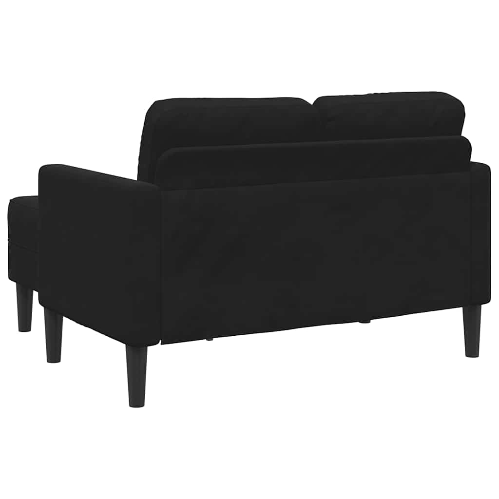 Fekete bársony 2 üléses kanapé l-alakú kanapéval 125 cm Fekete bársony 2 üléses kanapé l-alakú kanapéval 125 cm