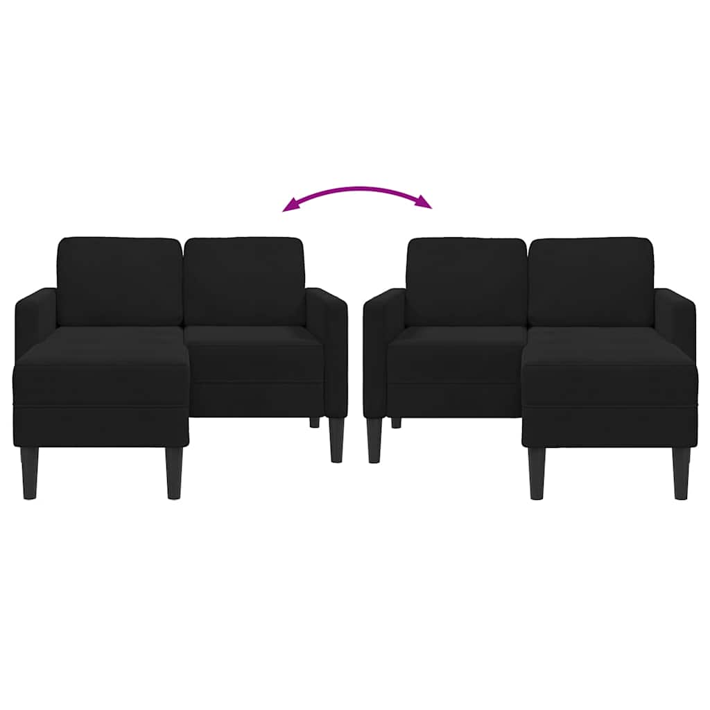 Fekete bársony 2 üléses kanapé l-alakú kanapéval 125 cm Fekete bársony 2 üléses kanapé l-alakú kanapéval 125 cm