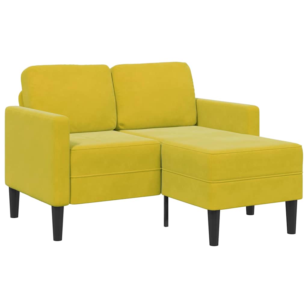 Sárga bársony 2 üléses kanapé l-alakú kanapéval 125 cm Sárga bársony 2 üléses kanapé l-alakú kanapéval 125 cm