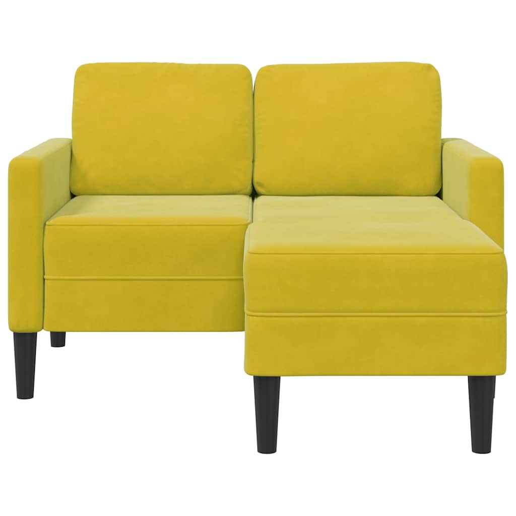 Sárga bársony 2 üléses kanapé l-alakú kanapéval 125 cm Sárga bársony 2 üléses kanapé l-alakú kanapéval 125 cm