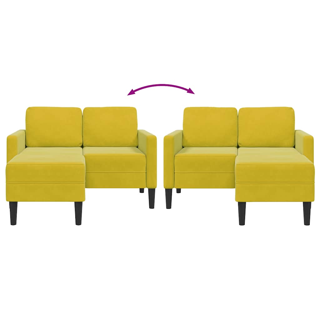 Sárga bársony 2 üléses kanapé l-alakú kanapéval 125 cm Sárga bársony 2 üléses kanapé l-alakú kanapéval 125 cm