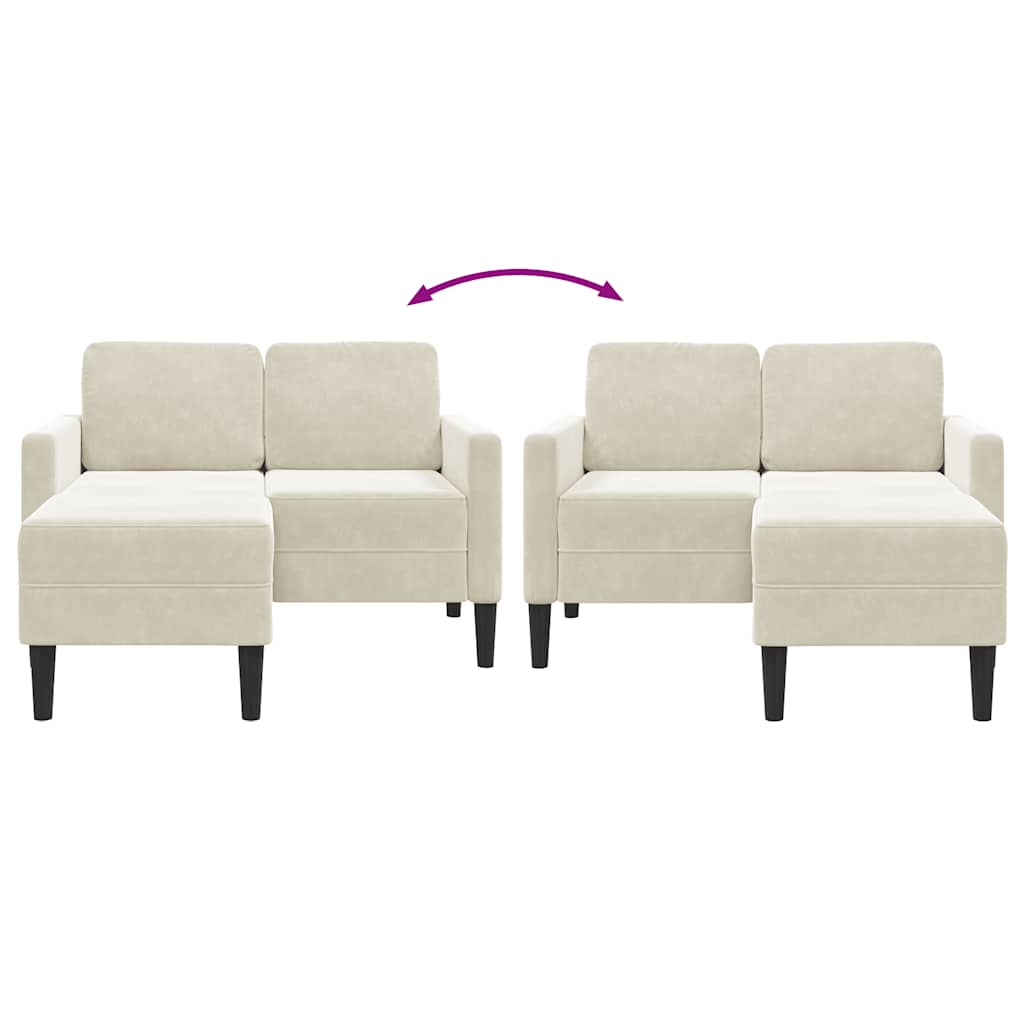 Krémszínű bársony 2 üléses kanapé l-alakú kanapéval 125 cm