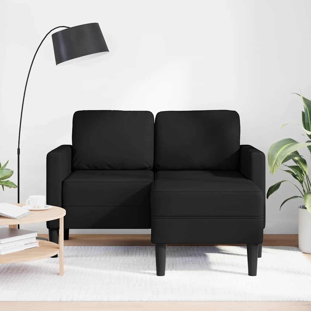 Fekete műbőr 2 üléses kanapé l-alakú kanapéval 125 cm