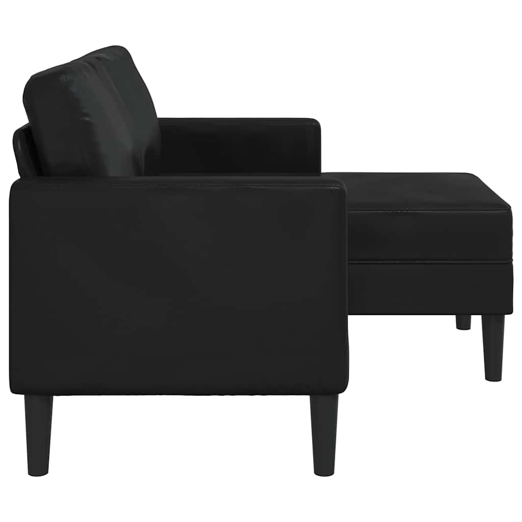 Fekete műbőr 2 üléses kanapé l-alakú kanapéval 125 cm
