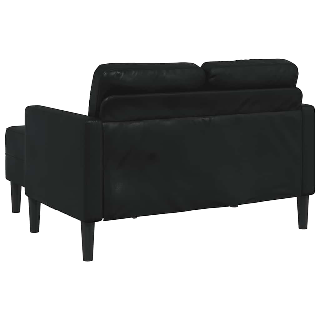 Fekete műbőr 2 üléses kanapé l-alakú kanapéval 125 cm