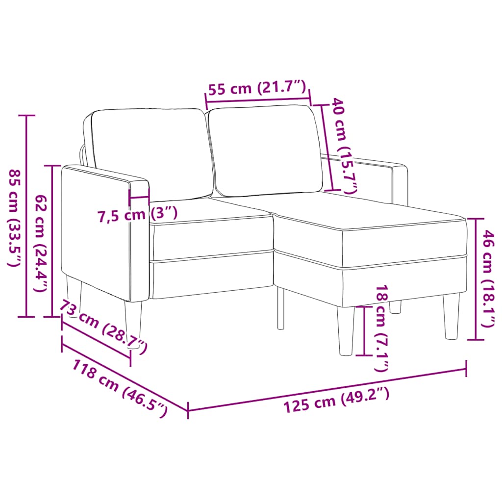 Szürke műbőr 2 üléses kanapé l-alakú kanapéval 125 cm Szürke műbőr 2 üléses kanapé l-alakú kanapéval 125 cm