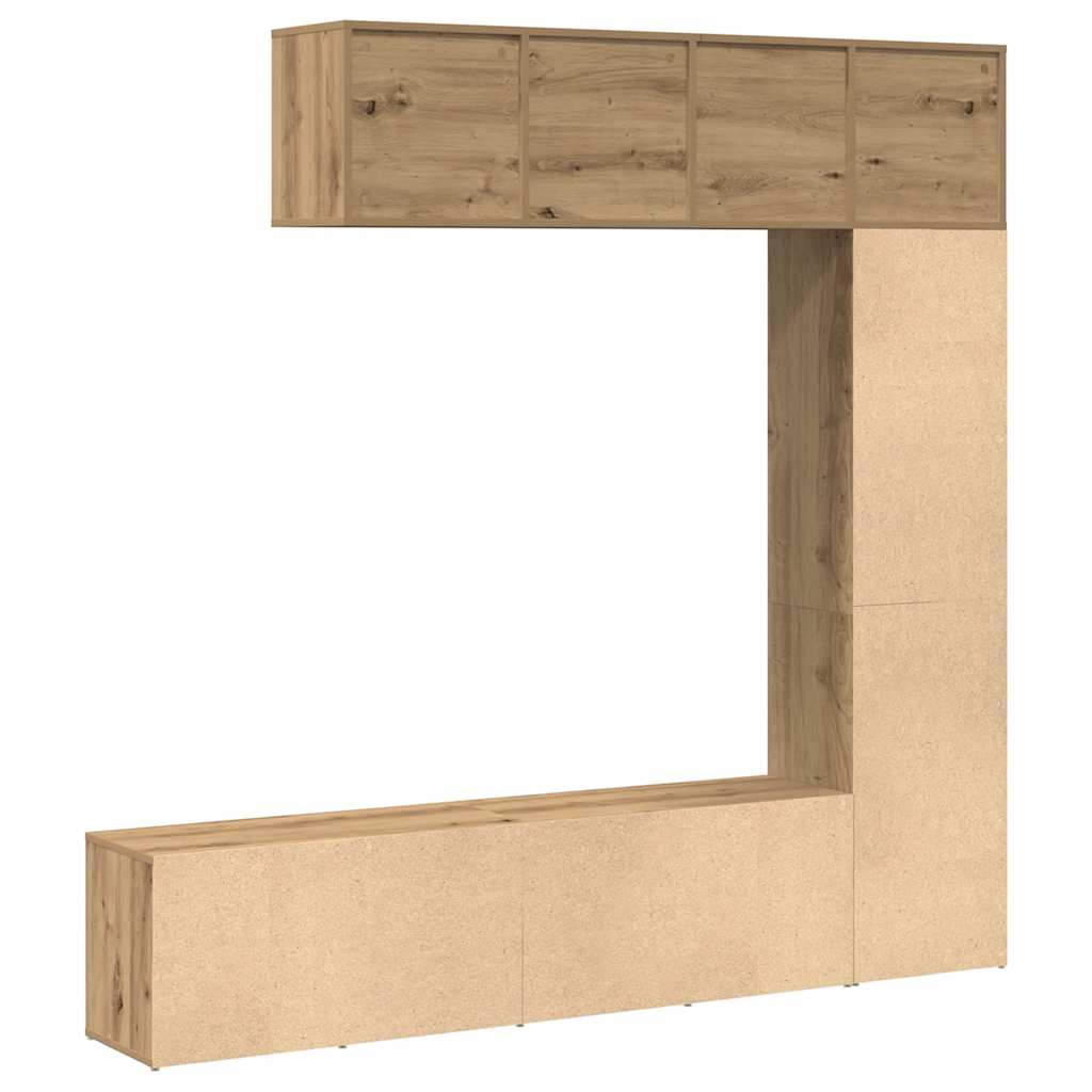 3 db kézműves tölgy színű szerelt fa könyvszekrények