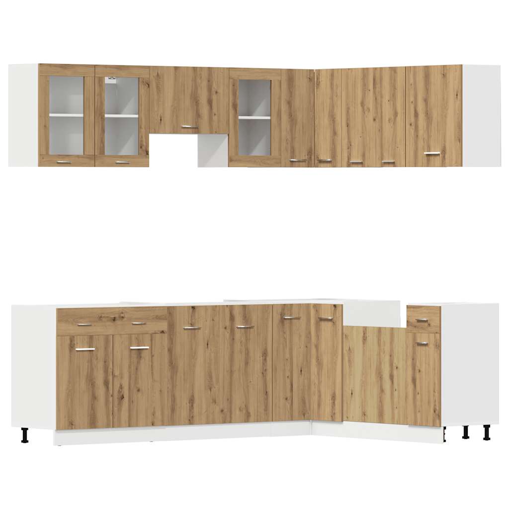 11 darabos konyhaszekrény készlet kézműves tölgy műszaki fa