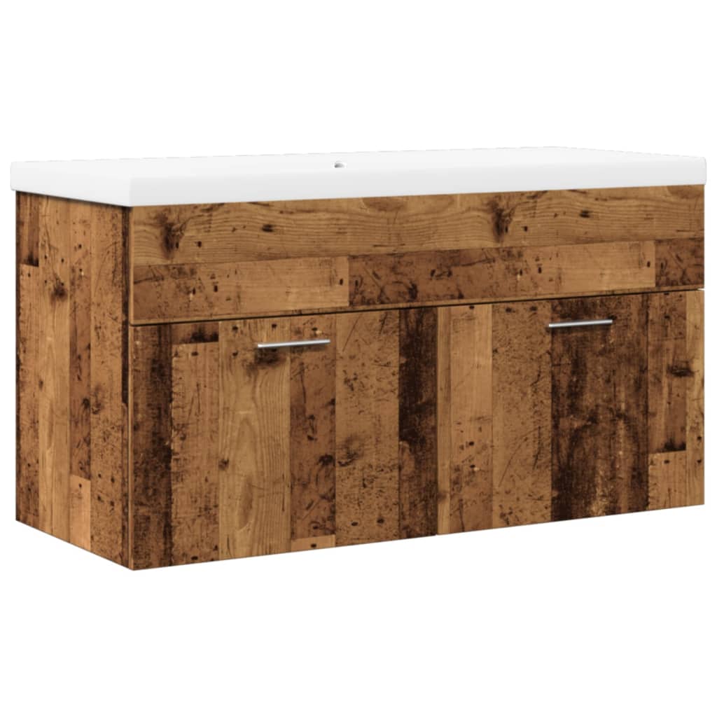 Antik fa színű mosdószekrény beépített mosdókagylóval