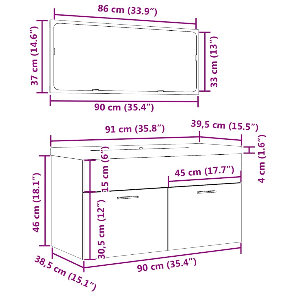 3 részes antik fa színű szerelt fa fürdőszobai bútorszett