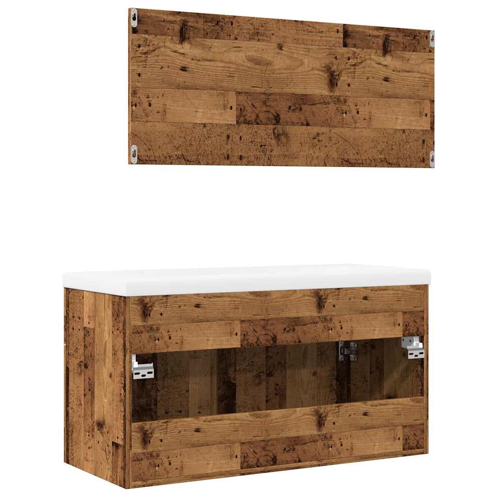 3 részes antik fa színű szerelt fa fürdőszobai bútorszett