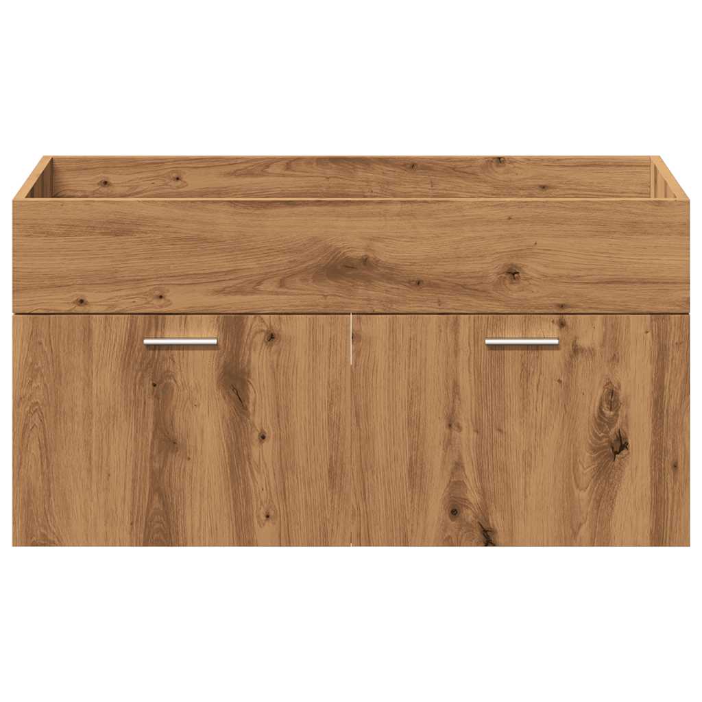 4 részes kézműves tölgy színű szerelt fa fürdőszobai bútorszett