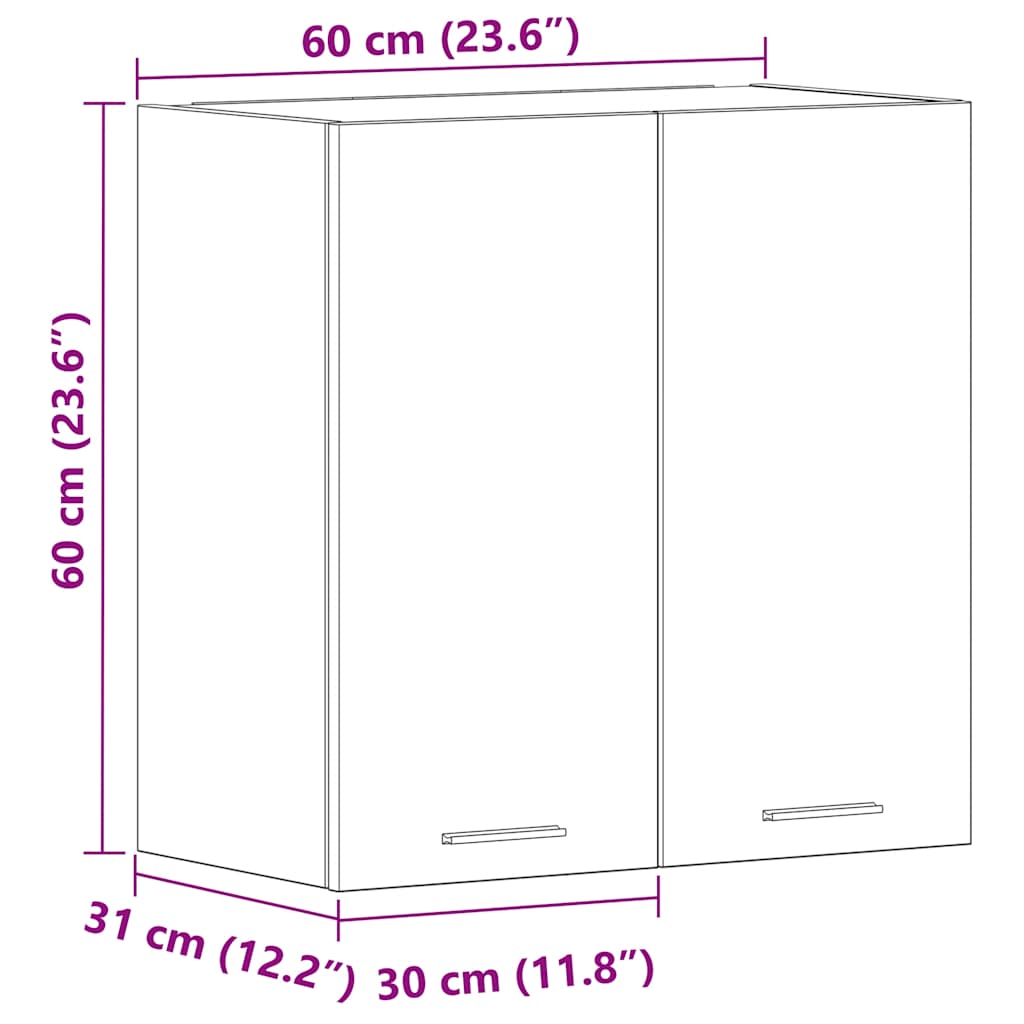 Betonszürke szerelt fa konyhai fali szekrény 60x31x60 cm