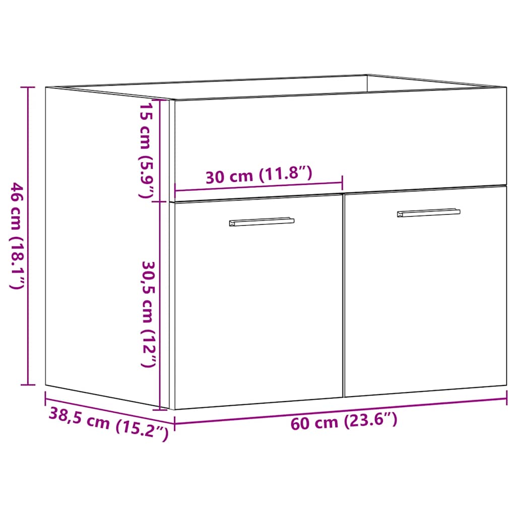 Antik fa szerelt fa mosdószekrény 60x38,5x46 cm