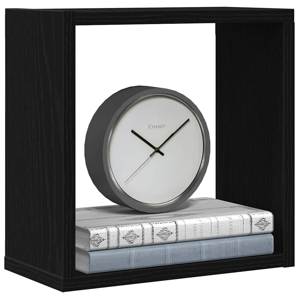 2 db fekete tölgyszínű szerelt fa fali kockapolc 30x15x30 cm