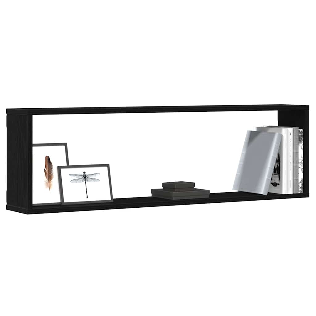 2 db fekete tölgyszínű szerelt fa fali kockapolc 100x15x30 cm