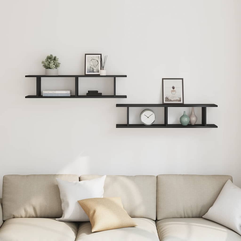 2 db fekete tölgy szerelt fa fali polcok 90x18x20 cm