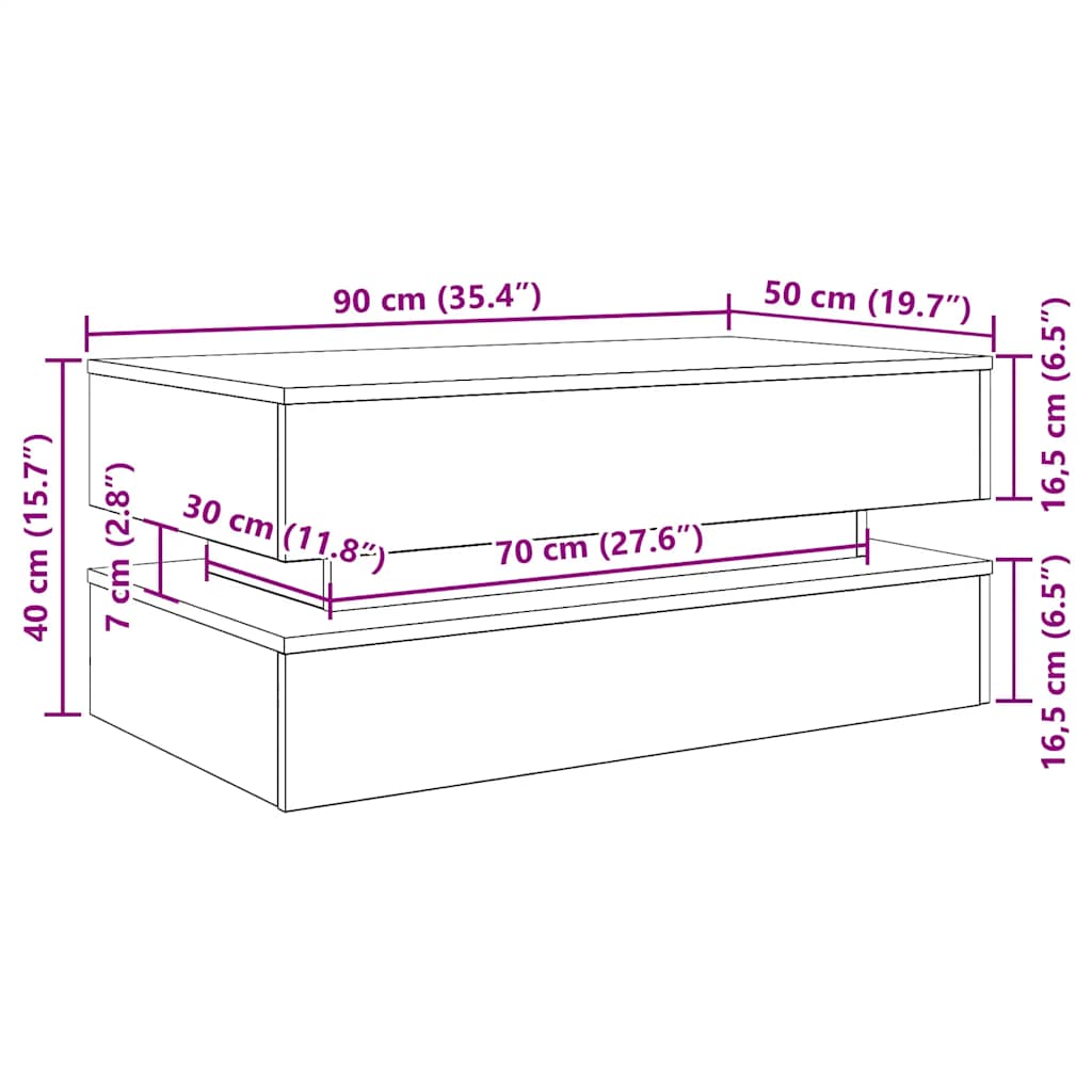 Fekete tölgy dohányzóasztal led-lámpákkal 90x50x40 cm