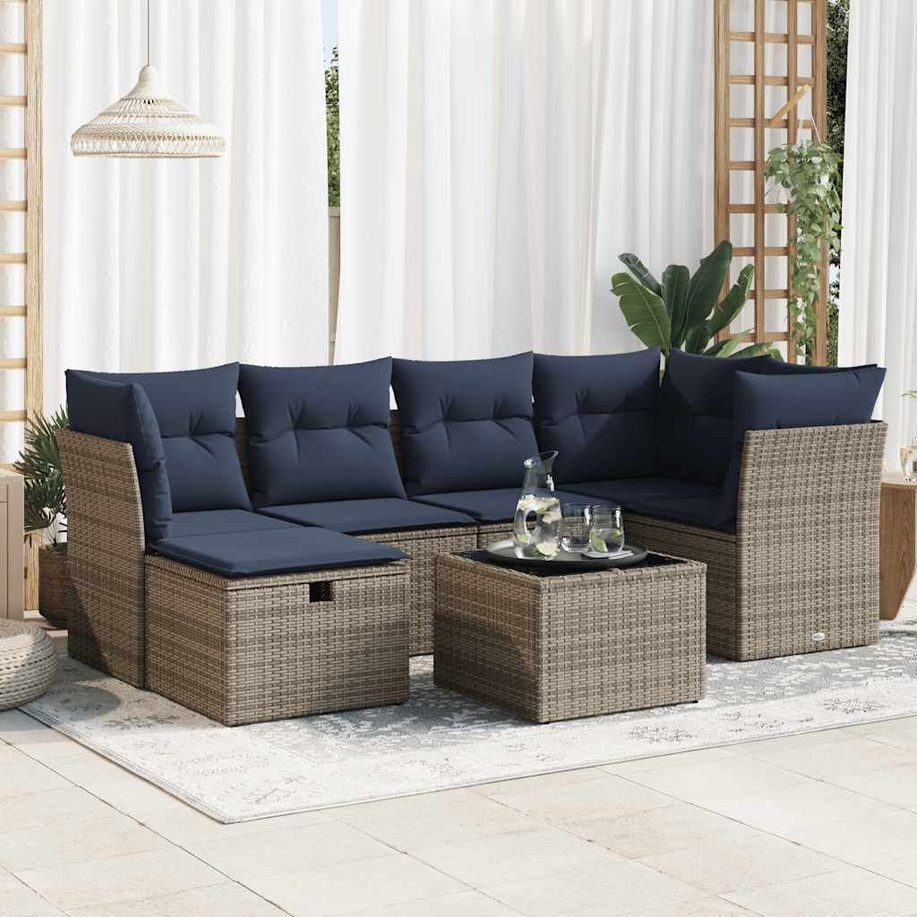 7 részes szürke polyrattan kerti ülőgarnitúra párnákkal