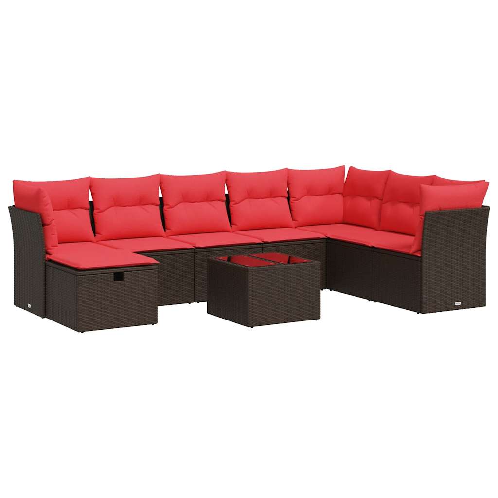 9 részes barna polyrattan kerti ülőgarnitúra párnákkal 9 részes barna polyrattan kerti ülőgarnitúra párnákkal