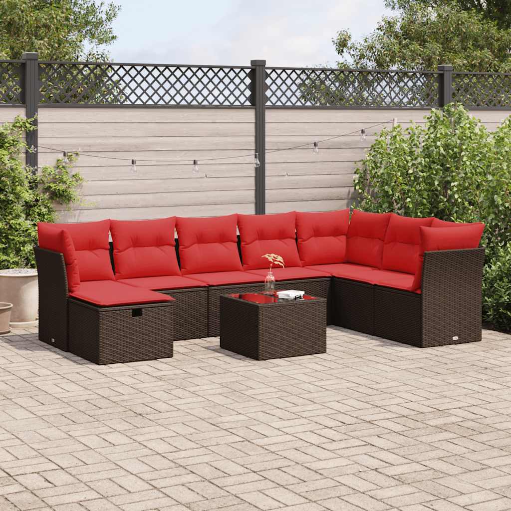 9 részes barna polyrattan kerti ülőgarnitúra párnákkal 9 részes barna polyrattan kerti ülőgarnitúra párnákkal