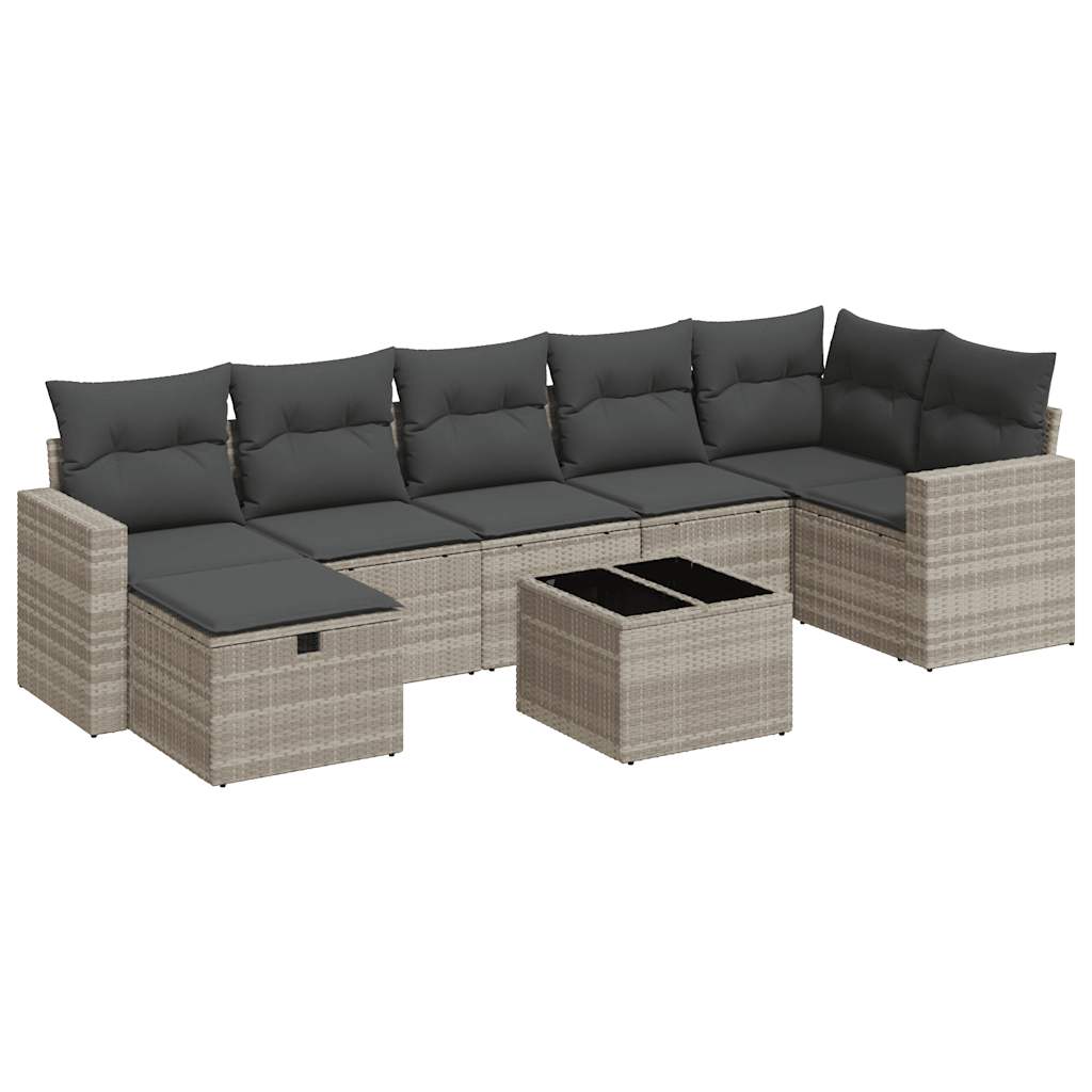 8 részes világosszürke polyrattan kerti ülőgarnitúra párnával