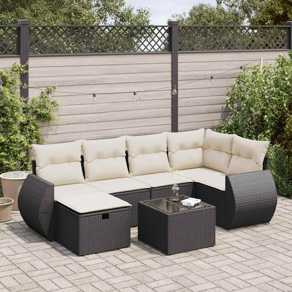 7 részes fekete polyrattan kerti ülőgarnitúra párnával