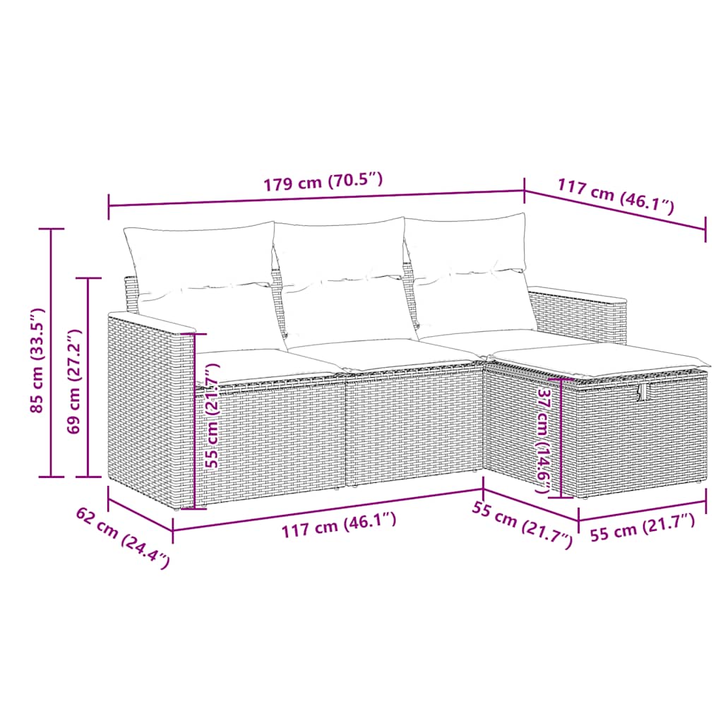 4 részes szürke polyrattan kerti ülőgarnitúra párnákkal