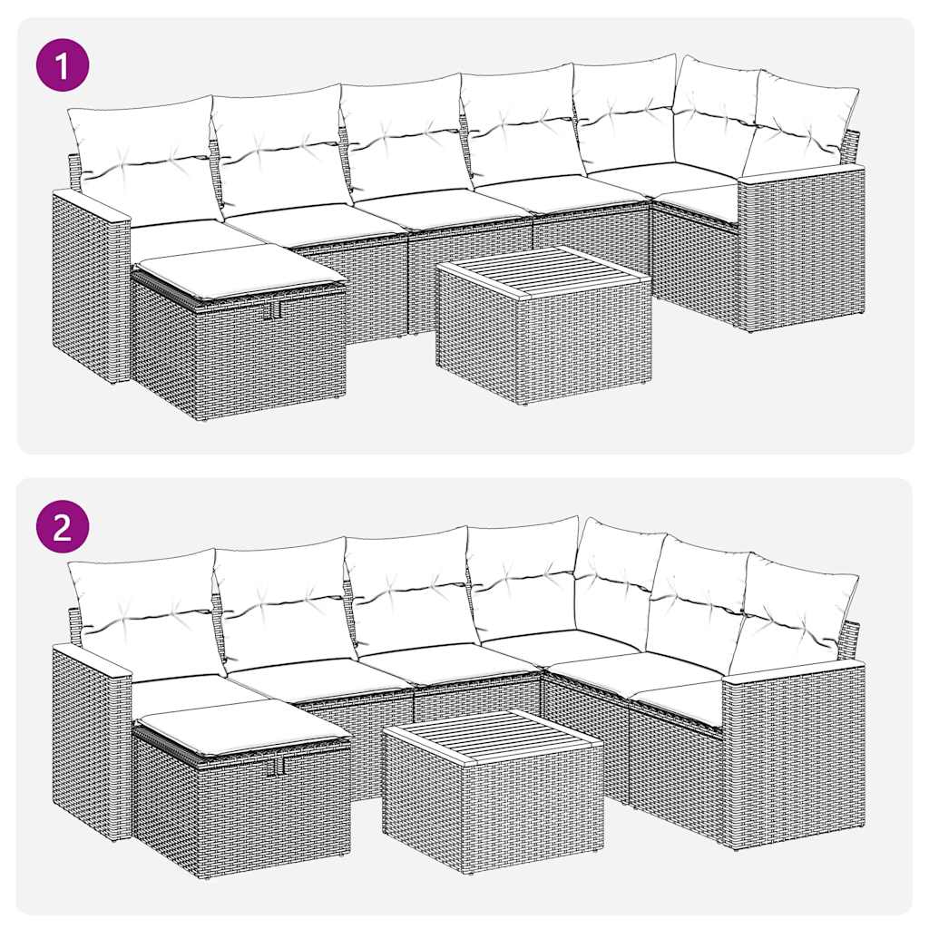 8 részes bézs polyrattan kerti ülőgarnitúra párnával