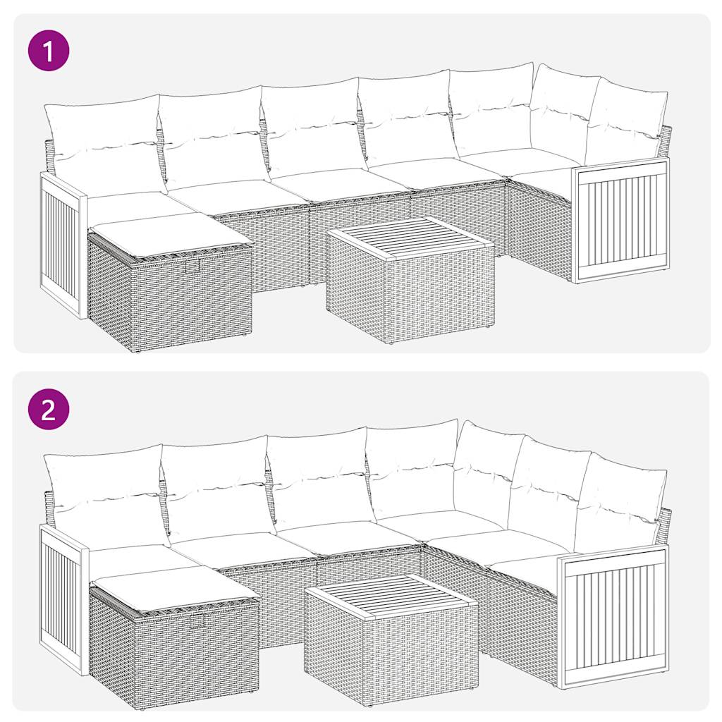 8 részes szürke polyrattan kerti ülőgarnitúra párnákkal