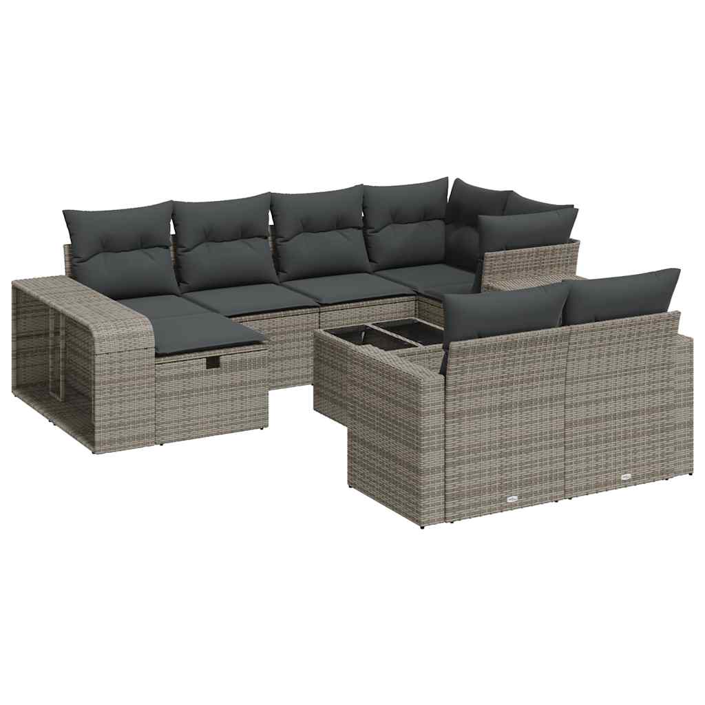 11 részes szürke polyrattan kerti ülőgarnitúra párnákkal