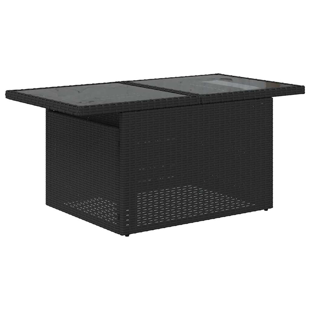 7 részes fekete polyrattan akácfa kerti ülőgarnitúra párnákkal