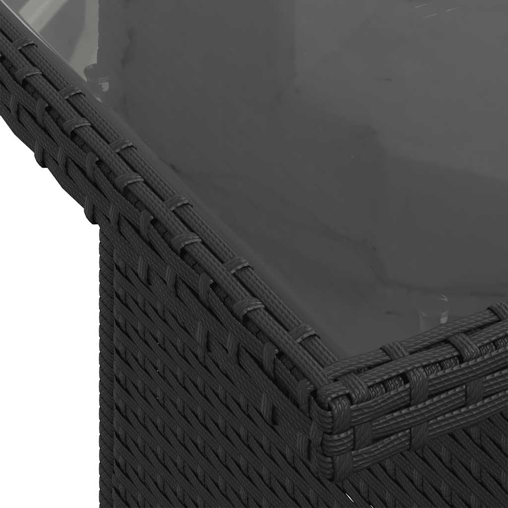 7 részes fekete polyrattan akácfa kerti ülőgarnitúra párnákkal