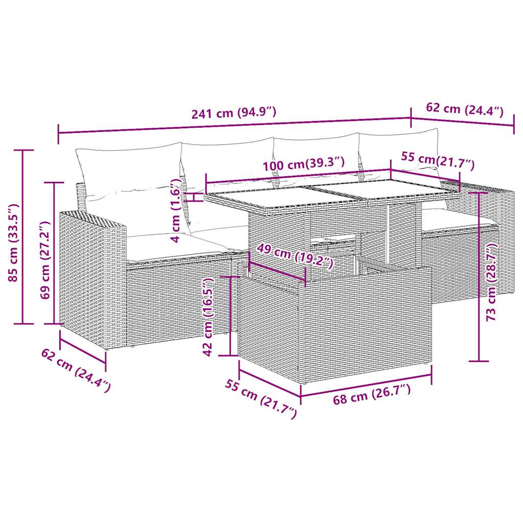 5 részes szürke polyrattan kerti ülőgarnitúra párnákkal 5 részes szürke polyrattan kerti ülőgarnitúra párnákkal