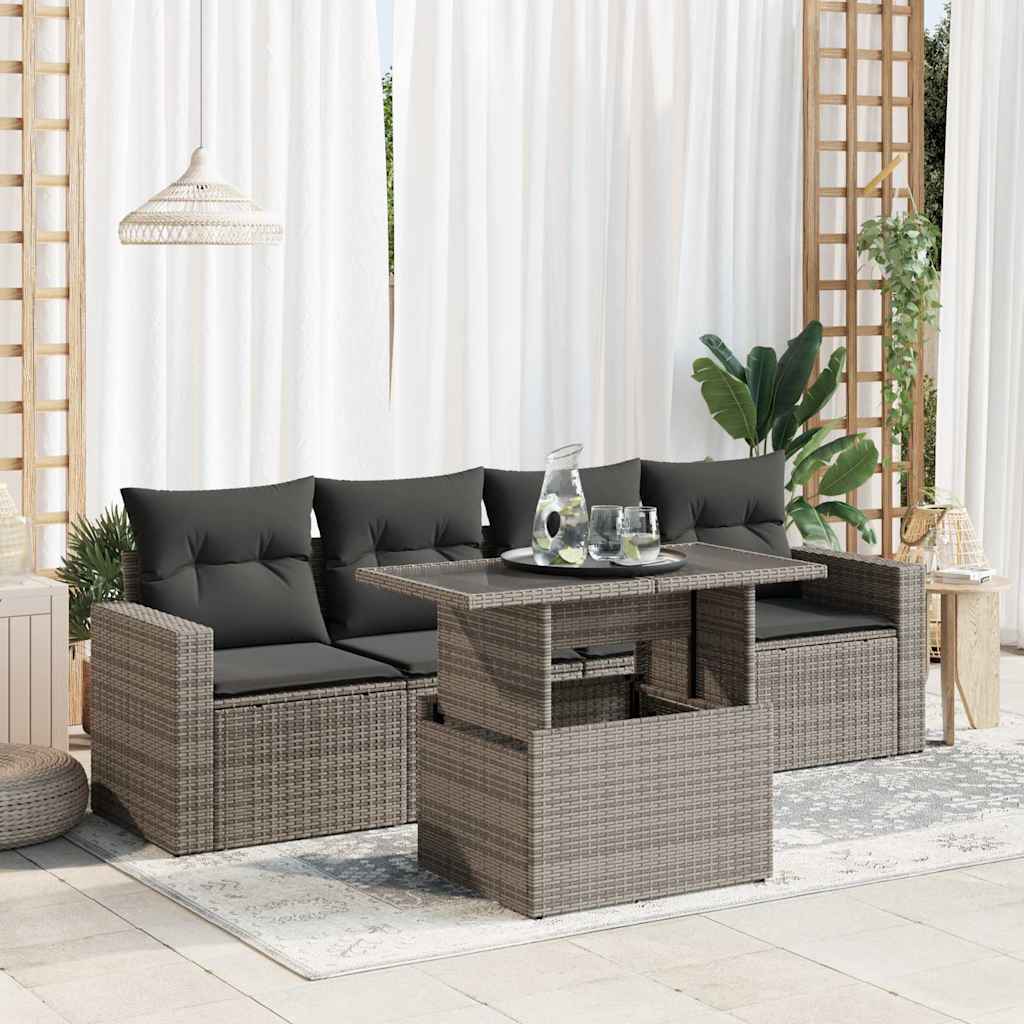 5 részes szürke polyrattan kerti ülőgarnitúra párnákkal 5 részes szürke polyrattan kerti ülőgarnitúra párnákkal