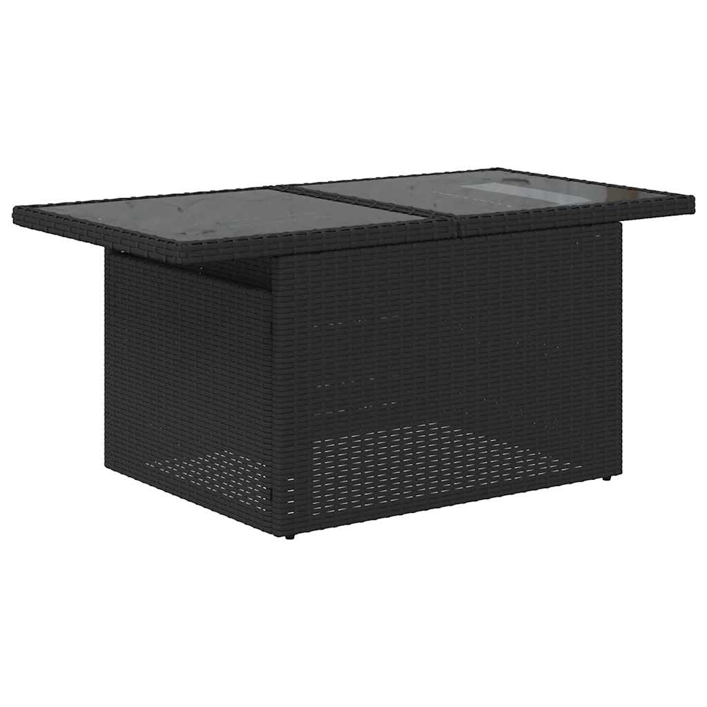 5 részes fekete polyrattan akácfa kerti ülőgarnitúra párnával