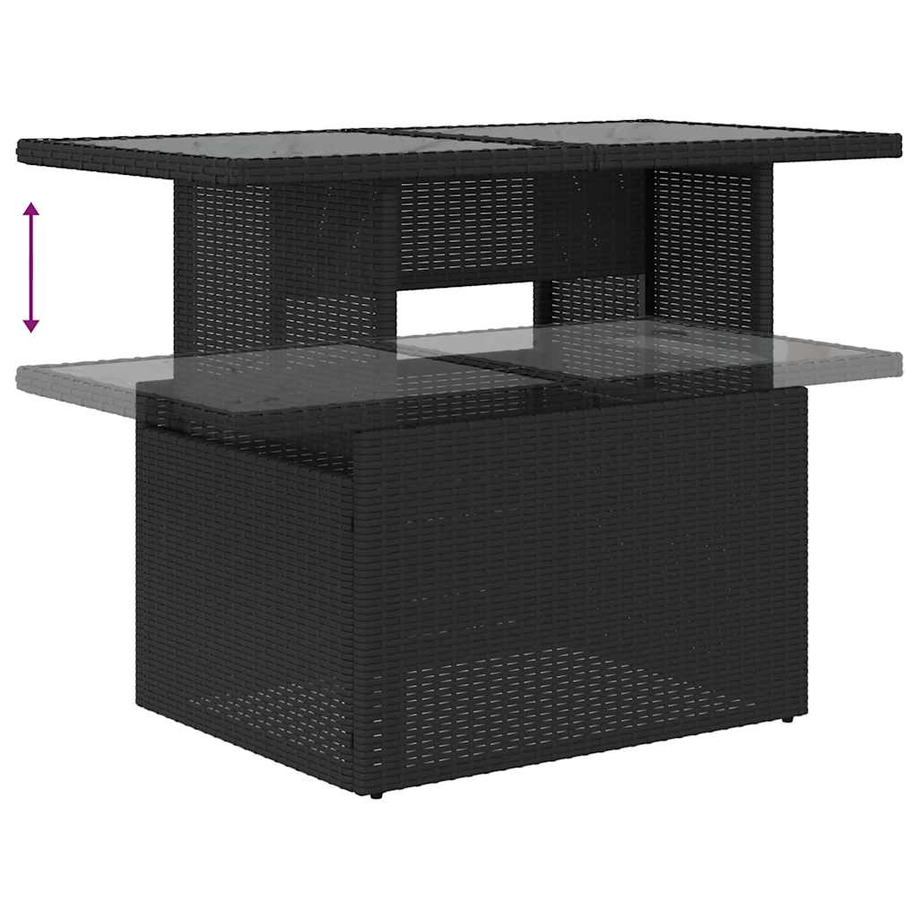 5 részes fekete polyrattan akácfa kerti ülőgarnitúra párnával