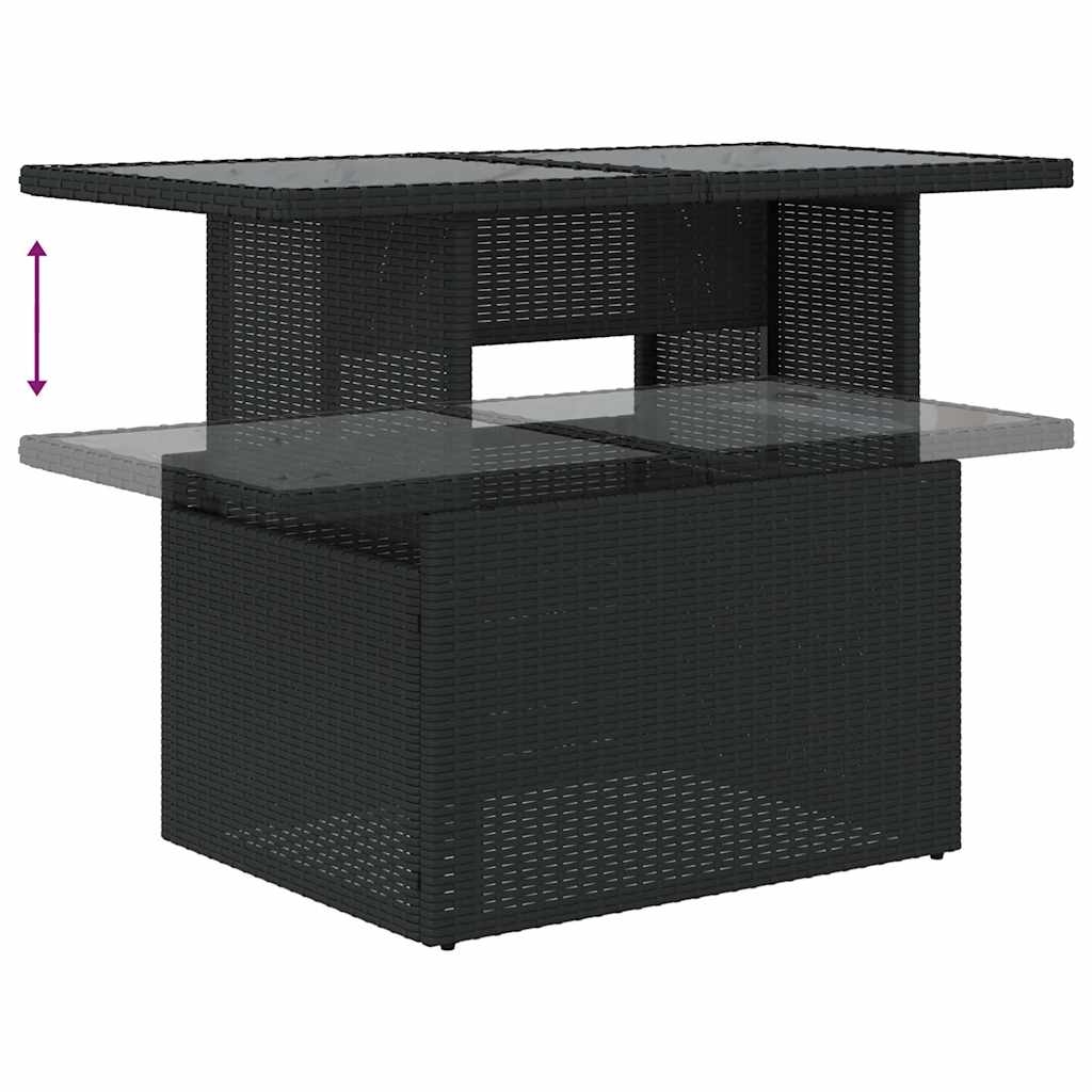 6 részes fekete polyrattan akácfa kerti ülőgarnitúra párnával