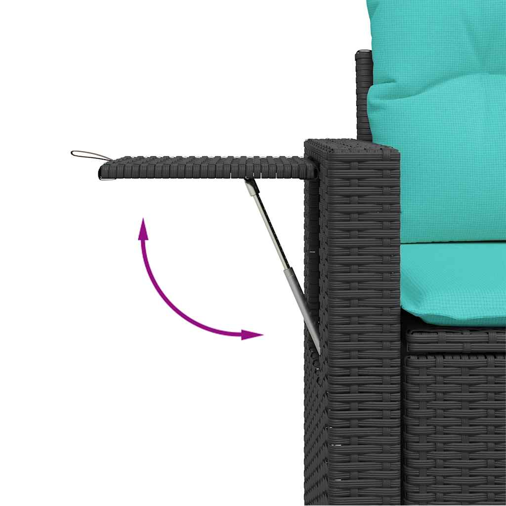6 részes fekete polyrattan akácfa kerti ülőgarnitúra párnával