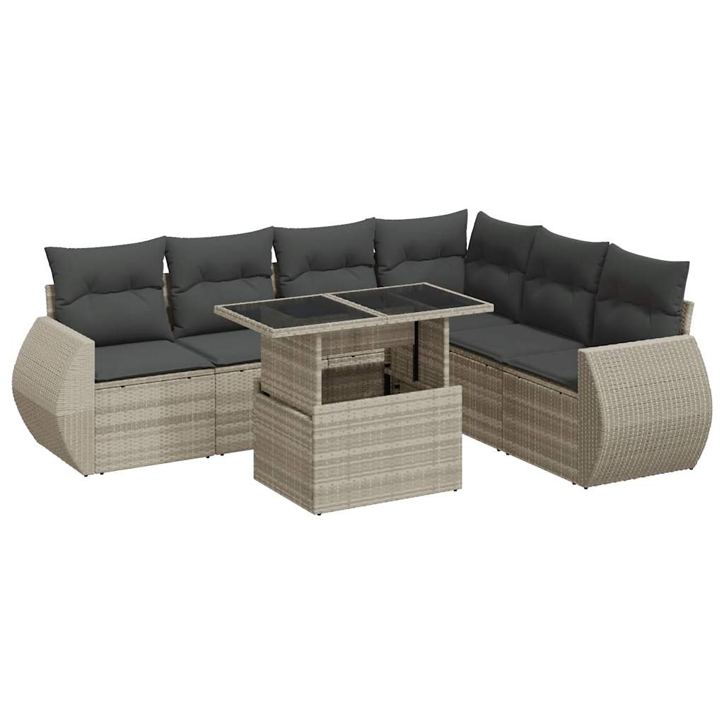 7 részes világosszürke polyrattan kerti ülőgarnitúra párnákkal 7 részes világosszürke polyrattan kerti ülőgarnitúra párnákkal