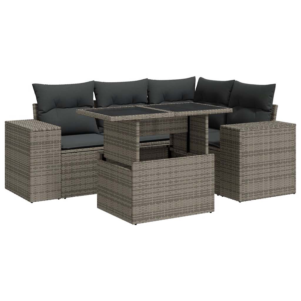 5 részes szürke polyrattan kerti ülőgarnitúra párnákkal