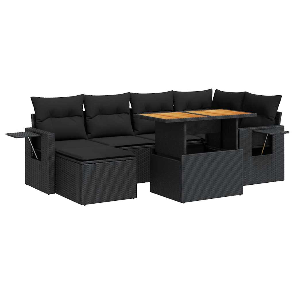 7 részes fekete polyrattan kerti ülőgarnitúra párnával