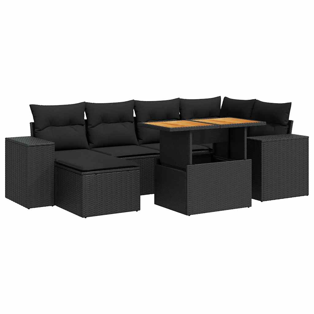 7 részes fekete polyrattan kerti ülőgarnitúra párnával