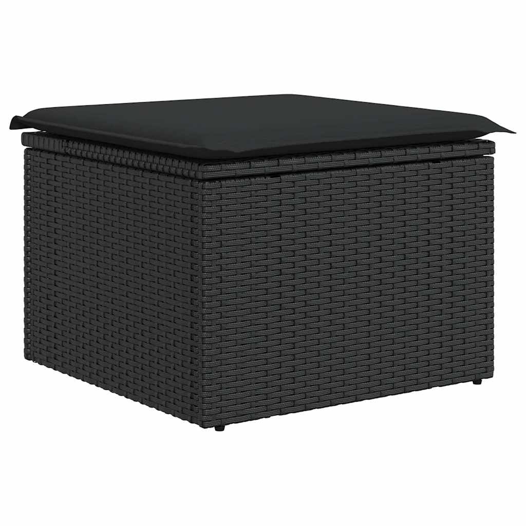 7 részes fekete polyrattan kerti ülőgarnitúra párnával