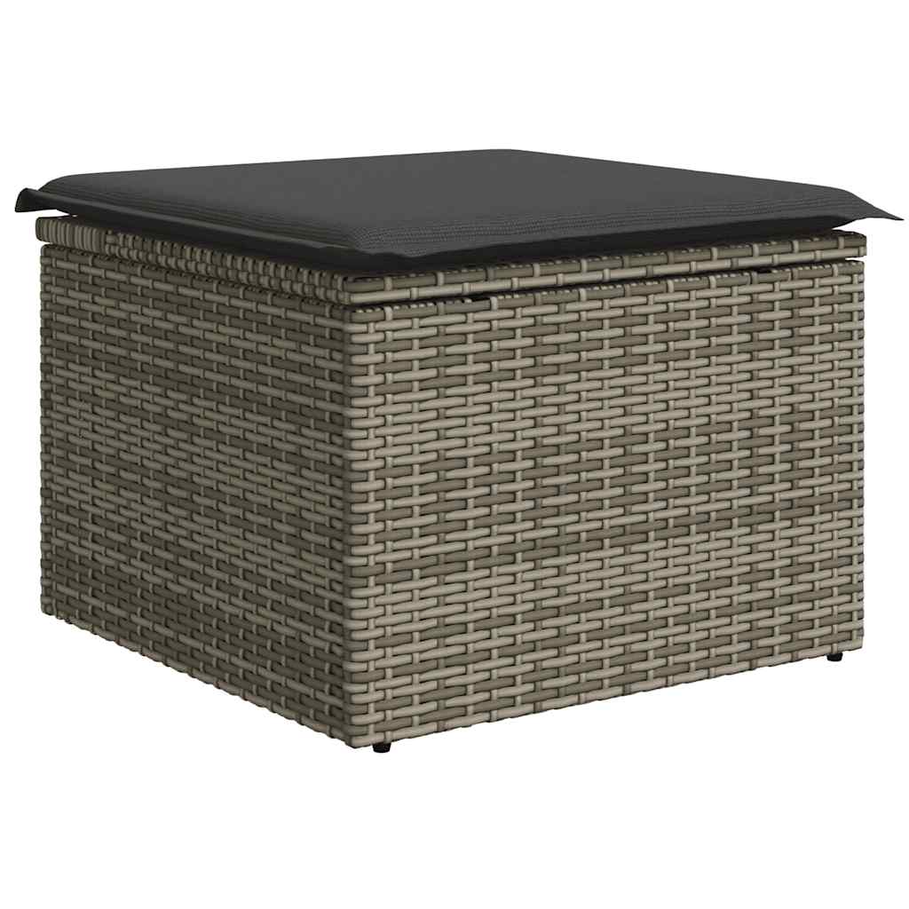 7 részes szürke polyrattan akácfa kerti ülőgarnitúra párnákkal