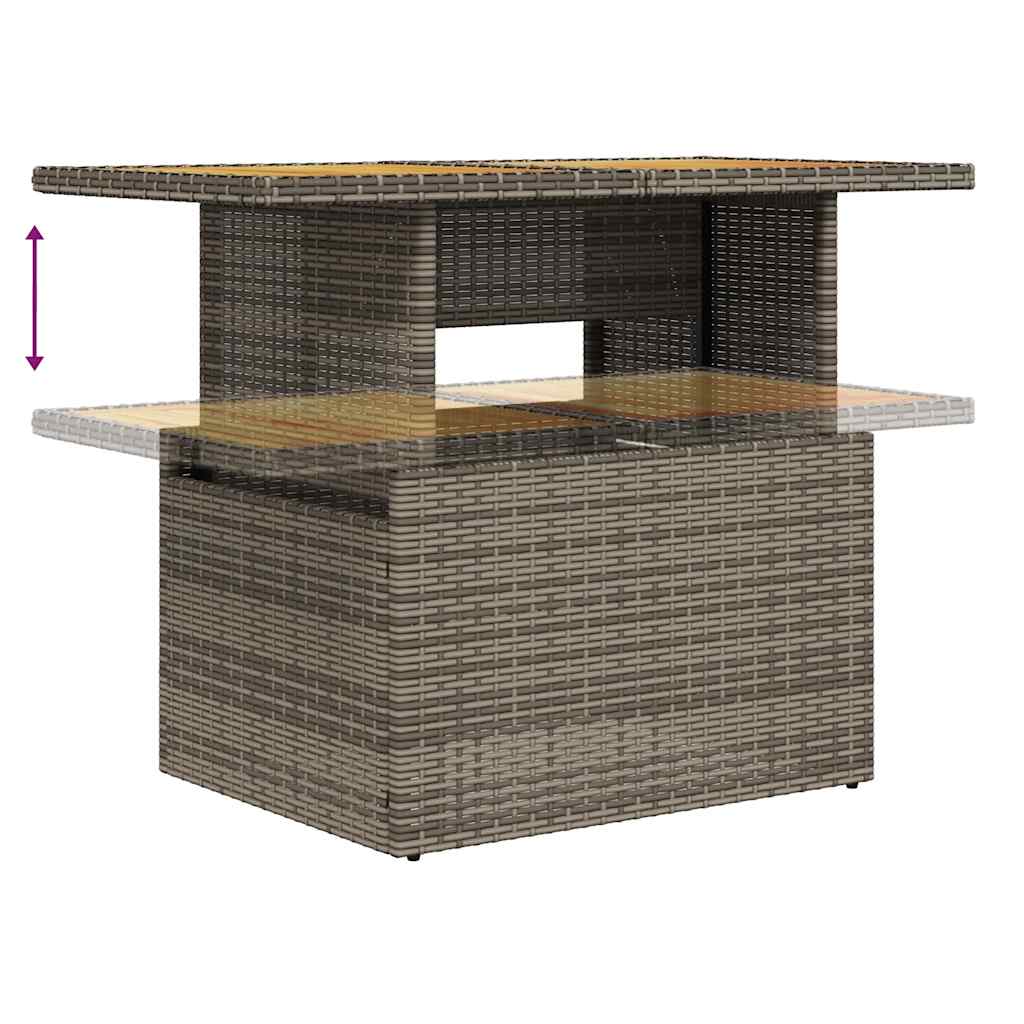 7 részes szürke polyrattan akácfa kerti ülőgarnitúra párnákkal