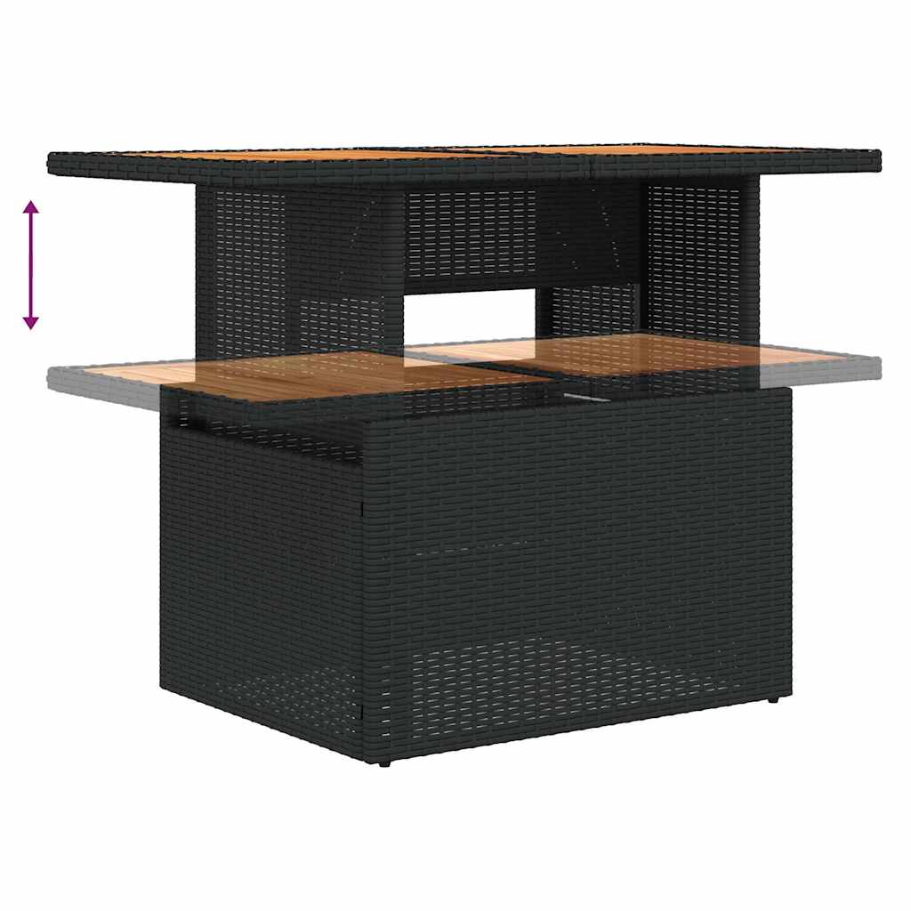 7 részes fekete polyrattan akácfa kerti ülőgarnitúra párnával